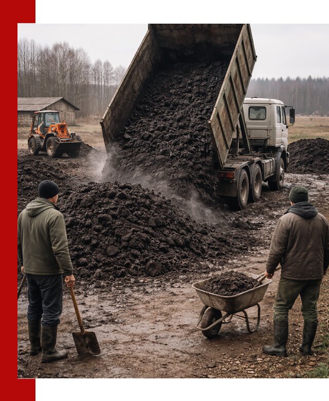 Доставка низинного торфа с разгрузкой и доставкой в Новом Уренгое