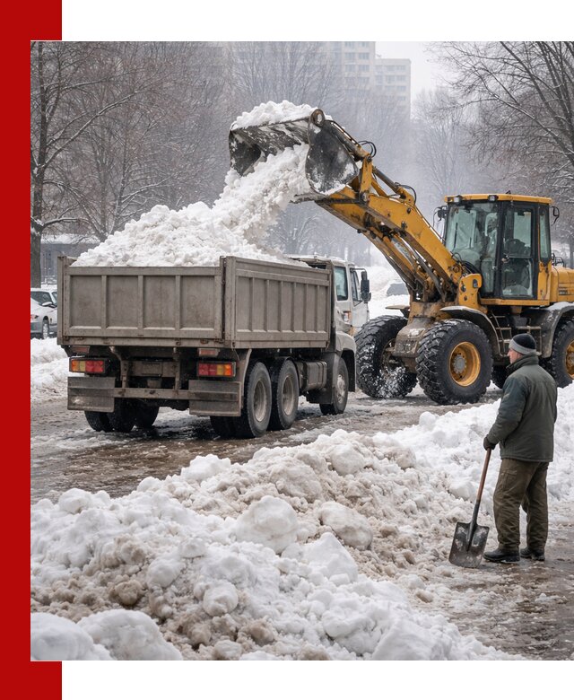 Вывоз снега грузовой техникой в Новом Уренгое оперативно и чисто