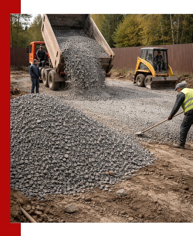 Отсыпка участка щебнем с доставкой и уплотнением в Новом Уренгое