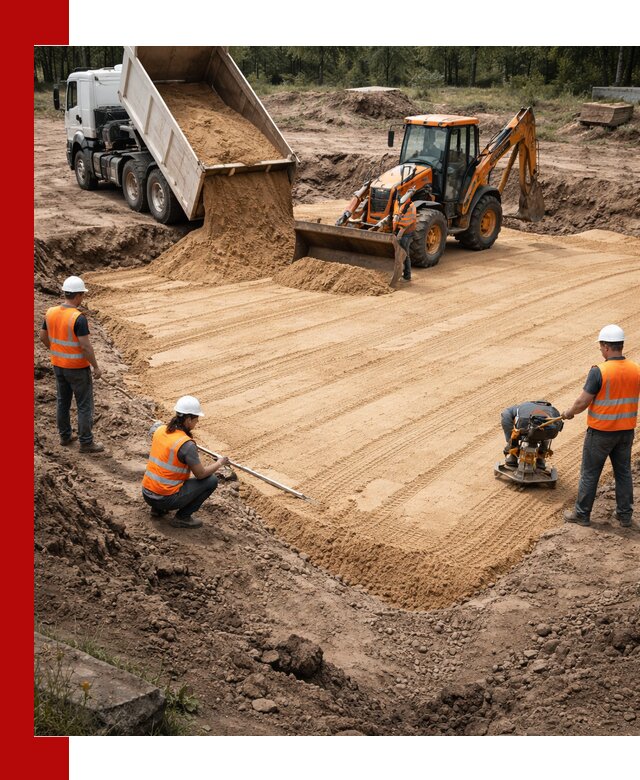 Устройство песчаной подушки для фундаментов и дорог в Новом Уренгое